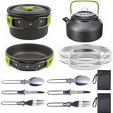 11PCS Green Camping Cookware Set – Lightweight Aluminium Camping Pots, Frying Pan, Kettle & Stainless Steel Cutlery, Portable Non-Stick Outdoor Cooking Set for 2-3 Person Camping, Hiking, Backpacking & Picnic