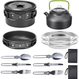 11PCS Black Camping Cookware Set – Lightweight Aluminium Camping Pots, Frying Pan, Kettle & Stainless Steel Cutlery, Portable Non-Stick Outdoor Cooking Set for 2-3 Person Camping, Hiking, Backpacking & Picnic