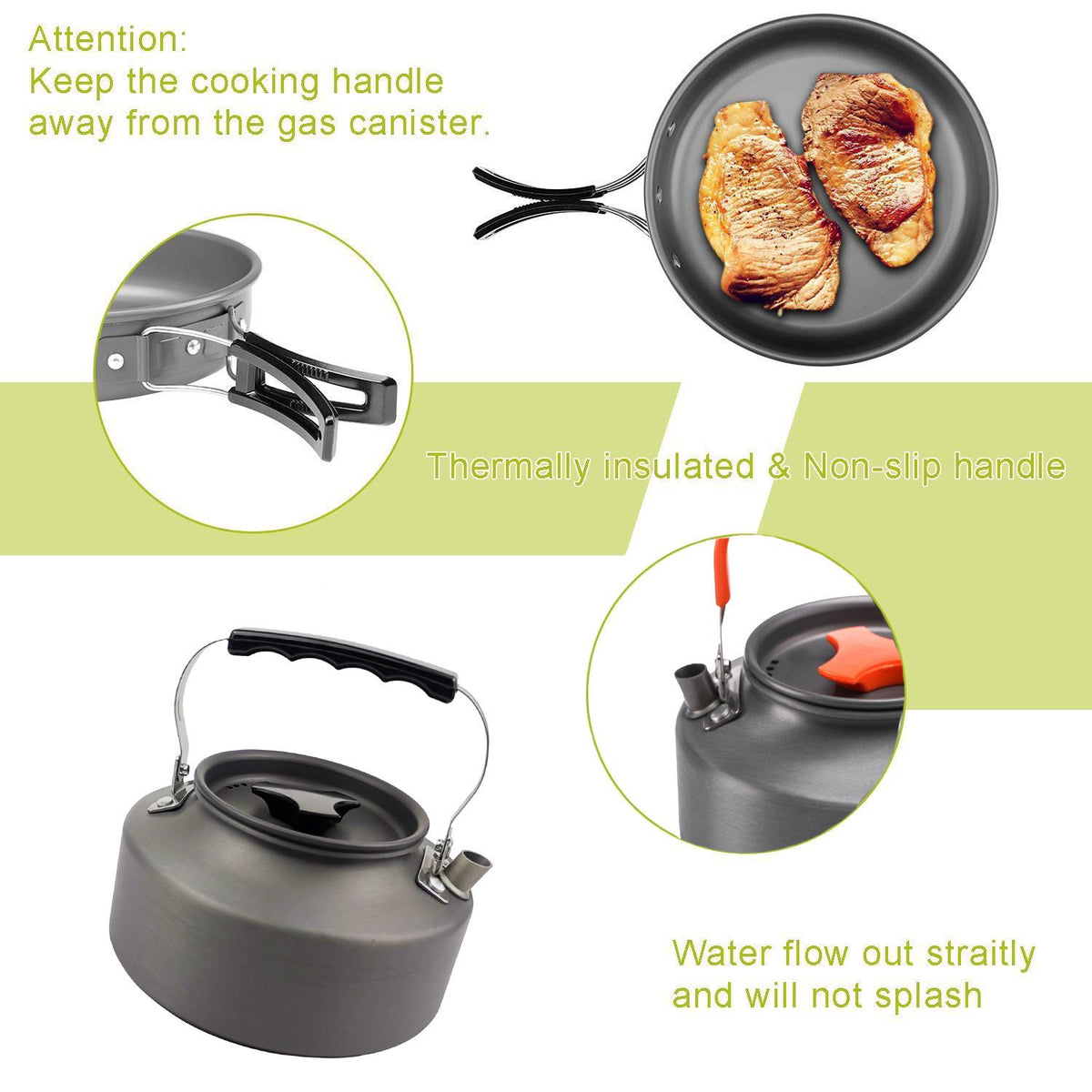 Black Camping Cookware Set for 2–3 People – Portable Outdoor Cooking Pot, Frying Pan & 1.1L Kettle Kit with Stainless Steel Plates, Cups & Cutlery, Lightweight Non-Stick Camping Cook Set for Hiking, Picnic, Backpacking & RV Travel
