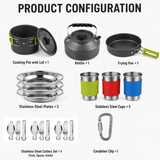 Orange Camping Cookware Set for 2–3 People – Portable Outdoor Cooking Pot, Frying Pan & 1.1L Kettle Kit with Stainless Steel Plates, Cups & Cutlery, Lightweight Non-Stick Camping Cook Set for Hiking, Picnic, Backpacking & RV Travel