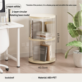 Rotating circular bookshelf 2 layers- Cream White Multi-Layer Storage Rack, 40.5x40.5x69.5cm (ABS+PET)