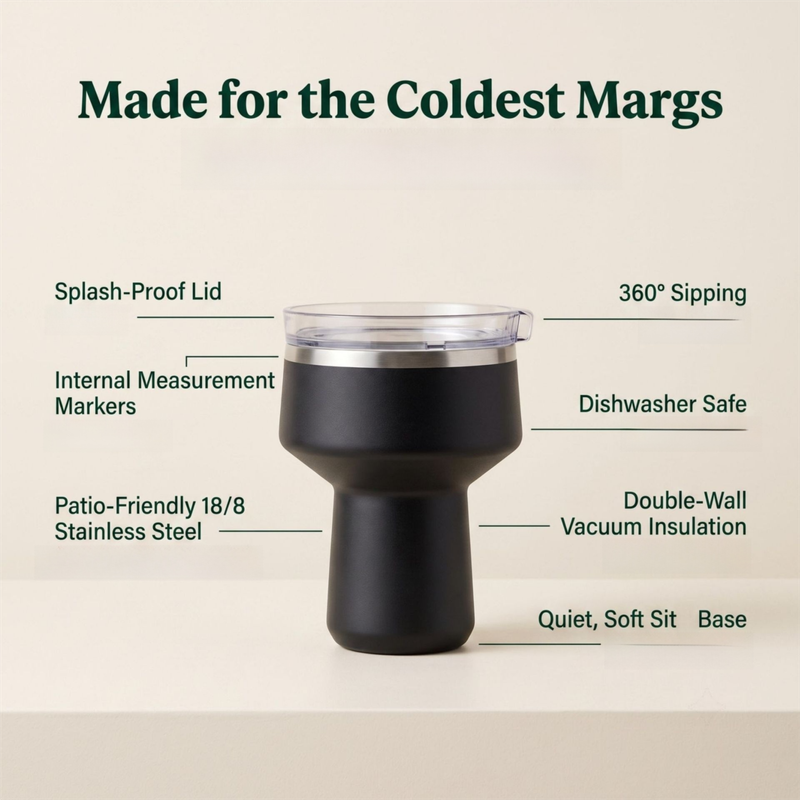 Purple 470ML Stainless Steel Martini Tumbler Cup with 360°Salt & Sip Lid, Internal Markers and Straw - Double Wall Vacuum Insulated Drink Cup for Coffee Cocktails Cold Drinks and Outdoor Use