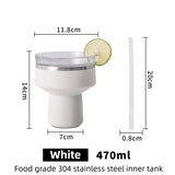 White 470ML Stainless Steel Martini Tumbler Cup with 360°Salt & Sip Lid, Internal Markers and Straw - Double Wall Vacuum Insulated Drink Cup for Coffee Cocktails Cold Drinks and Outdoor Use