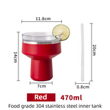 Red 470ML Stainless Steel Martini Tumbler Cup with 360°Salt & Sip Lid, Internal Markers and Straw - Double Wall Vacuum Insulated Drink Cup for Coffee Cocktails Cold Drinks and Outdoor Use