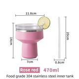 Rose Red 470ML Stainless Steel Martini Tumbler Cup with 360°Salt & Sip Lid, Internal Markers and Straw - Double Wall Vacuum Insulated Drink Cup for Coffee Cocktails Cold Drinks and Outdoor Use