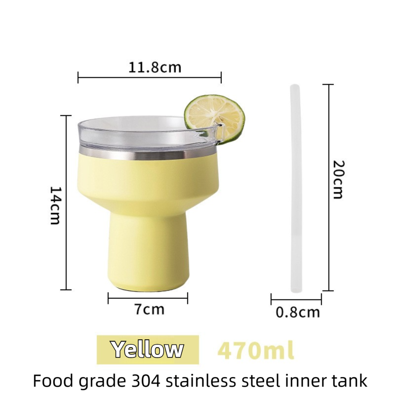 Yellow 470ML Stainless Steel Martini Tumbler Cup with 360°Salt & Sip Lid, Internal Markers and Straw - Double Wall Vacuum Insulated Drink Cup for Coffee Cocktails Cold Drinks and Outdoor Use