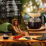 16Oz Mini Brewing Glass Coffee Mug Set with Leakproof Travel Lid, Ergonomic Handle and 2 Reusable Metal Straws for Camping Office and Home, Coffee Lovers' Top Choice，Free 12cm Yellow Bear Woven Cotton Coaster