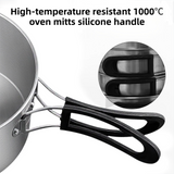 3-Piece Food Grade Stainless Steel Camping Cookware Set with 1.6L Kettle, Large Stew Pot and Large Frying Pan - Hangable and Foldable, Compact Nesting Storage, Anti Scald Wrapped Handle