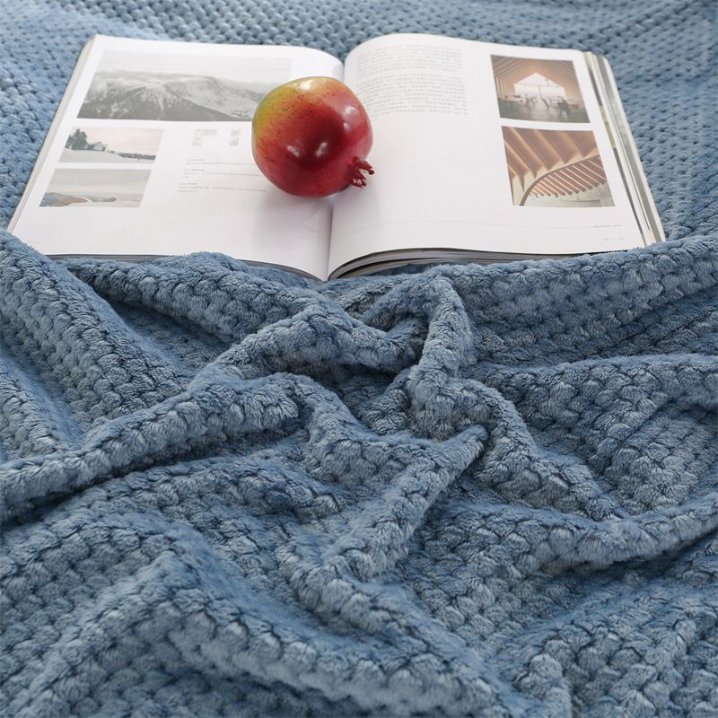 200 x 360cm Blue and Grey Pineapple Grid Plush Sofa Blanket for 4 Seater - Soft Thick Flannel Jacquard Throw, Fade Resistent & Machine Washable, Lightweight Travel and Spring Summer Bedding