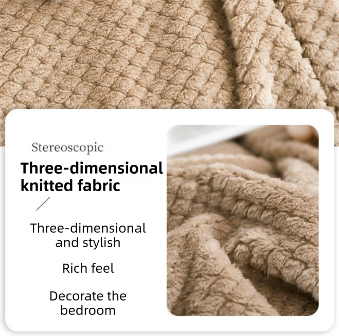 200 x 360cm Blue and Grey Pineapple Grid Plush Sofa Blanket for 4 Seater - Soft Thick Flannel Jacquard Throw, Fade Resistent & Machine Washable, Lightweight Travel and Spring Summer Bedding