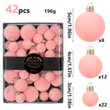 42 Piece Pink Flocked Christmas Baubles Set - Velvet Finish Tree Ornaments in 3 Sizes with Hanging Loops, Lightweight Festive Decorations in Gift Box