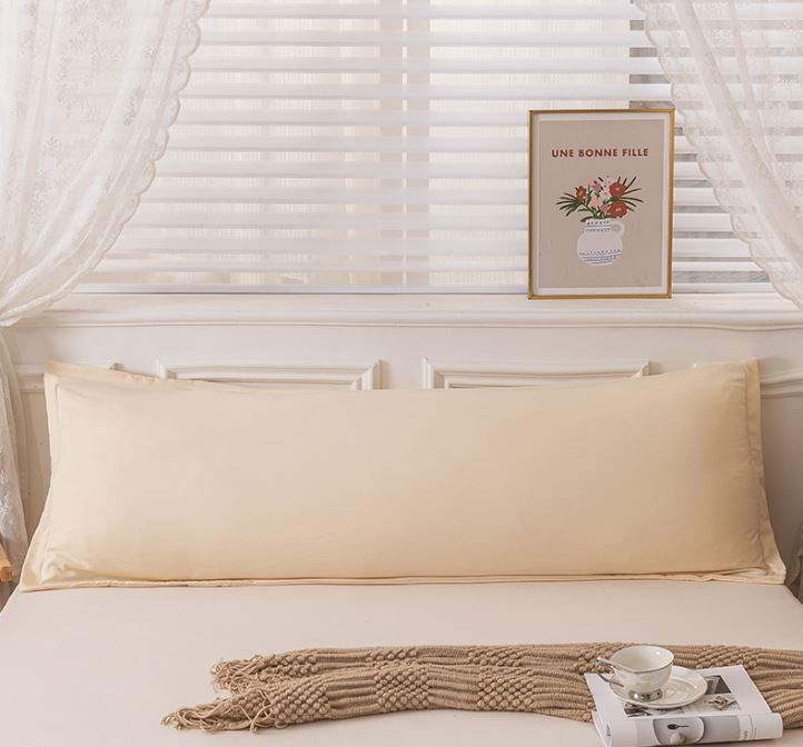 48 x 150cm Yellow Washed Cotton Linen Long Pillowcase - Extra Long Soft Breathable Pillow Cover, Machine Washable for Double and Couple Pillows
