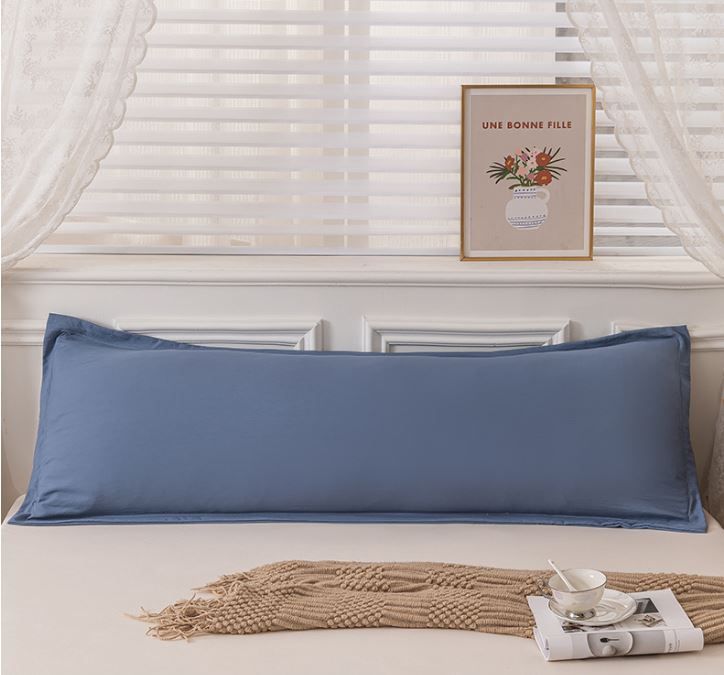 48 x 150cm Blue Washed Cotton Linen Long Pillowcase - Extra Long Soft Breathable Pillow Cover, Machine Washable for Double and Couple Pillows