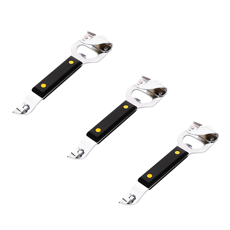 3-pack 4-in-1 Stainless Steel Bottle Opener and Can Opener - Heavy Duty Beer Opener with Non-Slip ABS Handle, Multi-Purpose Kitchen Gadget for Camping, BBQ, Bar and Home Use