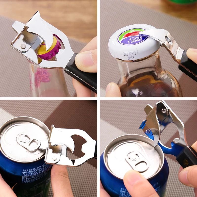 3-pack 4-in-1 Stainless Steel Bottle Opener and Can Opener - Heavy Duty Beer Opener with Non-Slip ABS Handle, Multi-Purpose Kitchen Gadget for Camping, BBQ, Bar and Home Use