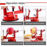 Red 3-in-1 Apple Peeler Slicer and Corer - Manual Hand Crank Fruit Peeling Machine with Strong Suction Base and Stainless Steel Blades,  Kitchen Gadget for Efficient Meal Prep