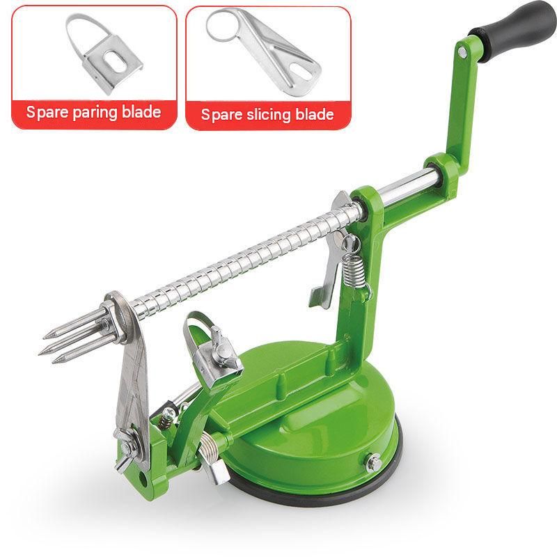 Green 3-in-1 Apple Peeler Slicer and Corer - Manual Hand Crank Fruit Peeling Machine with Strong Suction Base and Stainless Steel Blades,  Kitchen Gadget for Efficient Meal Prep