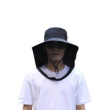 Black Sun Protection Hat with Mosquito Net - Wide Brim Bucket Hat with Neck Flap and Face Mesh, Breathable Outdoor Fishing Cap for Camping and Gardening