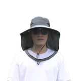 Green Sun Protection Hat with Mosquito Net - Wide Brim Bucket Hat with Neck Flap and Face Mesh, Breathable Outdoor Fishing Cap for Camping and Gardening