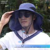 Green Sun Protection Hat with Mosquito Net - Wide Brim Bucket Hat with Neck Flap and Face Mesh, Breathable Outdoor Fishing Cap for Camping and Gardening