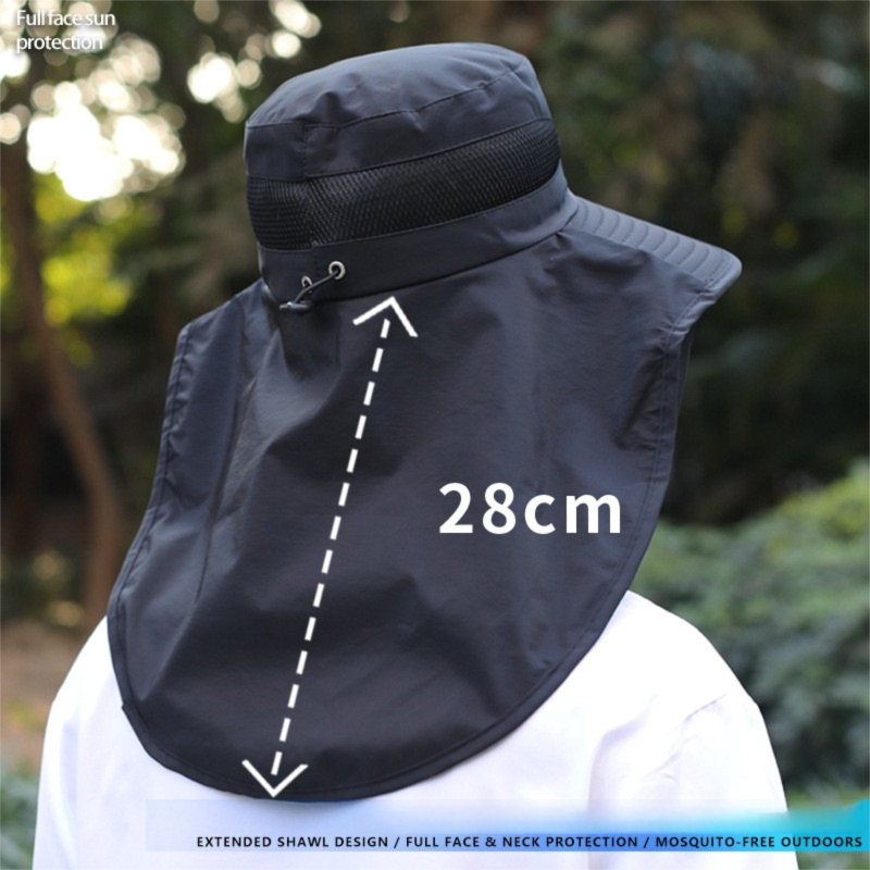 Green Sun Protection Hat with Mosquito Net - Wide Brim Bucket Hat with Neck Flap and Face Mesh, Breathable Outdoor Fishing Cap for Camping and Gardening