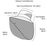 Blue Sun Protection Hat with Mosquito Net - Wide Brim Bucket Hat with Neck Flap and Face Mesh, Breathable Outdoor Fishing Cap for Camping and Gardening