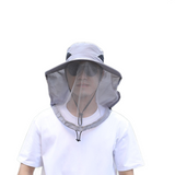 Light gray Sun Protection Hat with Mosquito Net - Wide Brim Bucket Hat with Neck Flap and Face Mesh, Breathable Outdoor Fishing Cap for Camping and Gardening