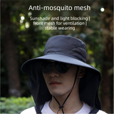 Light gray Sun Protection Hat with Mosquito Net - Wide Brim Bucket Hat with Neck Flap and Face Mesh, Breathable Outdoor Fishing Cap for Camping and Gardening