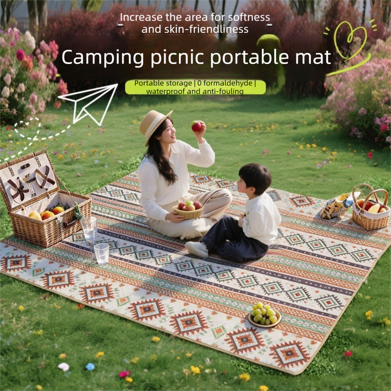 Seattle style Waterproof Picnic Mat - 200x150cm Extra Thick Outdoor Blanket with Carry Handle, Machine Washable Camping Ground Sheet for Beach and Park