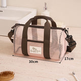 Pink Mesh Beach Travel Bag - Large Capacity Hand Carry and Crossbody Storage Bag with Adjustable Shoulder Strap, Zipper Closure and Front Pocket for Swimming, Beach and Holidays
