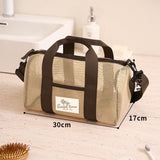 Khaki Mesh Beach Travel Bag - Large Capacity Hand Carry and Crossbody Storage Bag with Adjustable Shoulder Strap, Zipper Closure and Front Pocket for Swimming, Beach and Holidays