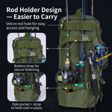 Green Fishing Tackle Backpack with Rod Holders - 43 cm Large Capacity Oxford Cloth Backpack with Multi Pockets, Adjustable Straps and Tool Storage for Fishing, Hiking and Travel