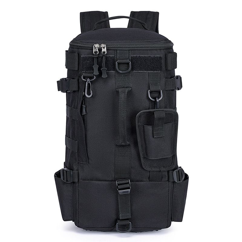 Black Fishing Tackle Backpack with Rod Holders - 43 cm Large Capacity Oxford Cloth Backpack with Multi Pockets, Adjustable Straps and Tool Storage for Fishing, Hiking and Travel