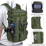 Black Fishing Tackle Backpack with Rod Holders - 43 cm Large Capacity Oxford Cloth Backpack with Multi Pockets, Adjustable Straps and Tool Storage for Fishing, Hiking and Travel