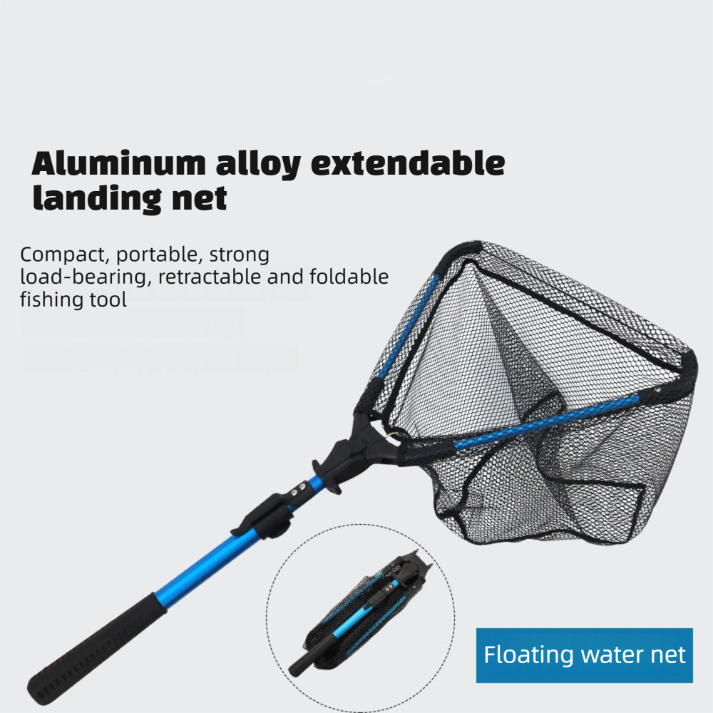 Telescopic Folding Fishing Landing Net - 92cm Aluminium Alloy Handle with 80cm Deep Triangular Mesh Net, One Click Foldable Design for Freshwater and Saltwater Fishing