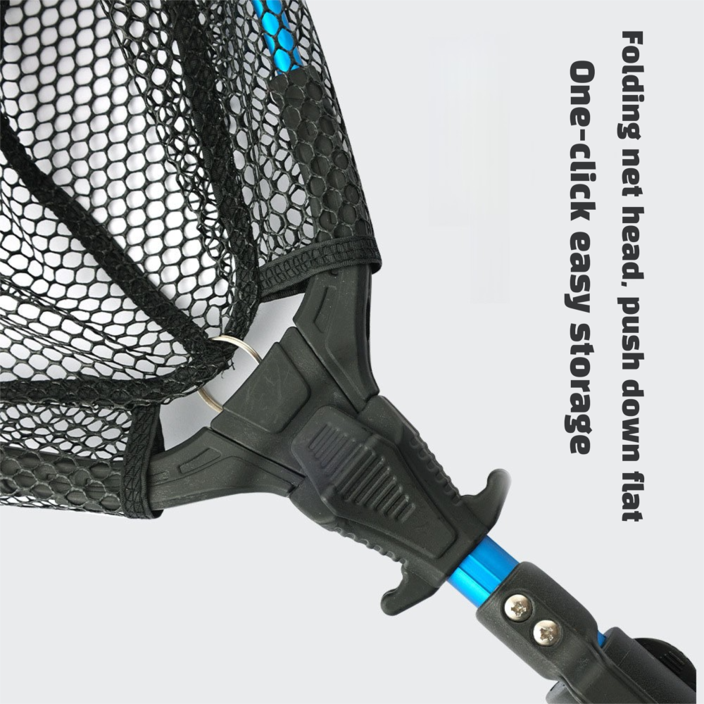 Telescopic Folding Fishing Landing Net - 92cm Aluminium Alloy Handle with 80cm Deep Triangular Mesh Net, One Click Foldable Design for Freshwater and Saltwater Fishing