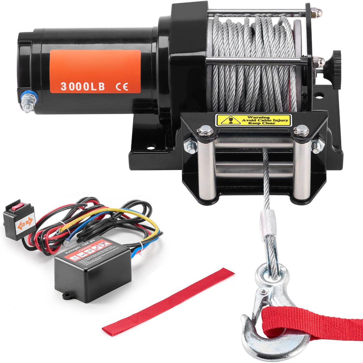 Electric Winch, 1361 kg Line Pull Capacity, 12V DC ATV/UTV Winch with Φ0.5 x 1188.7 cm 7 Strands Steel Cable Roller Fairlead Wired Remote Control, IP55 Waterproof for Towing UTV ATV Off-Road