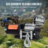 Electric Winch, 1361 kg Line Pull Capacity, 12V DC ATV/UTV Winch with Φ0.5 x 1188.7 cm 7 Strands Steel Cable Roller Fairlead Wired Remote Control, IP55 Waterproof for Towing UTV ATV Off-Road