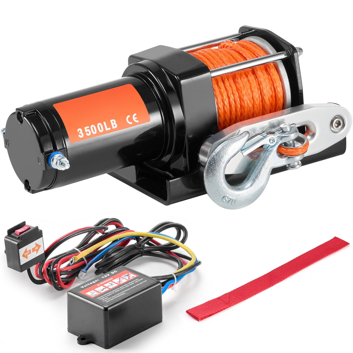 Electric Winch, 1588 kg Line Pull Capacity, 12V DC ATV Winch with Φ0.5 x 1188.7 cm 12 Strands Synthetic Rope Aluminum Fairlead Wired Remote Control, IP55 Waterproof for Towing ATV Boat