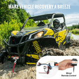 Electric Winch, 1588 kg Line Pull Capacity, 12V DC ATV Winch with Φ0.5 x 1188.7 cm 12 Strands Synthetic Rope Aluminum Fairlead Wired Remote Control, IP55 Waterproof for Towing ATV Boat