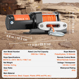 Electric Winch, 1588 kg Line Pull Capacity, 12V DC ATV Winch with Φ0.5 x 1188.7 cm 12 Strands Synthetic Rope Aluminum Fairlead Wired Remote Control, IP55 Waterproof for Towing ATV Boat