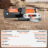 Electric Winch, 1588 kg Line Pull Capacity, 12V DC ATV Winch with Φ0.5 x 1188.7 cm 12 Strands Synthetic Rope Aluminum Fairlead Wired Remote Control, IP55 Waterproof for Towing ATV Boat