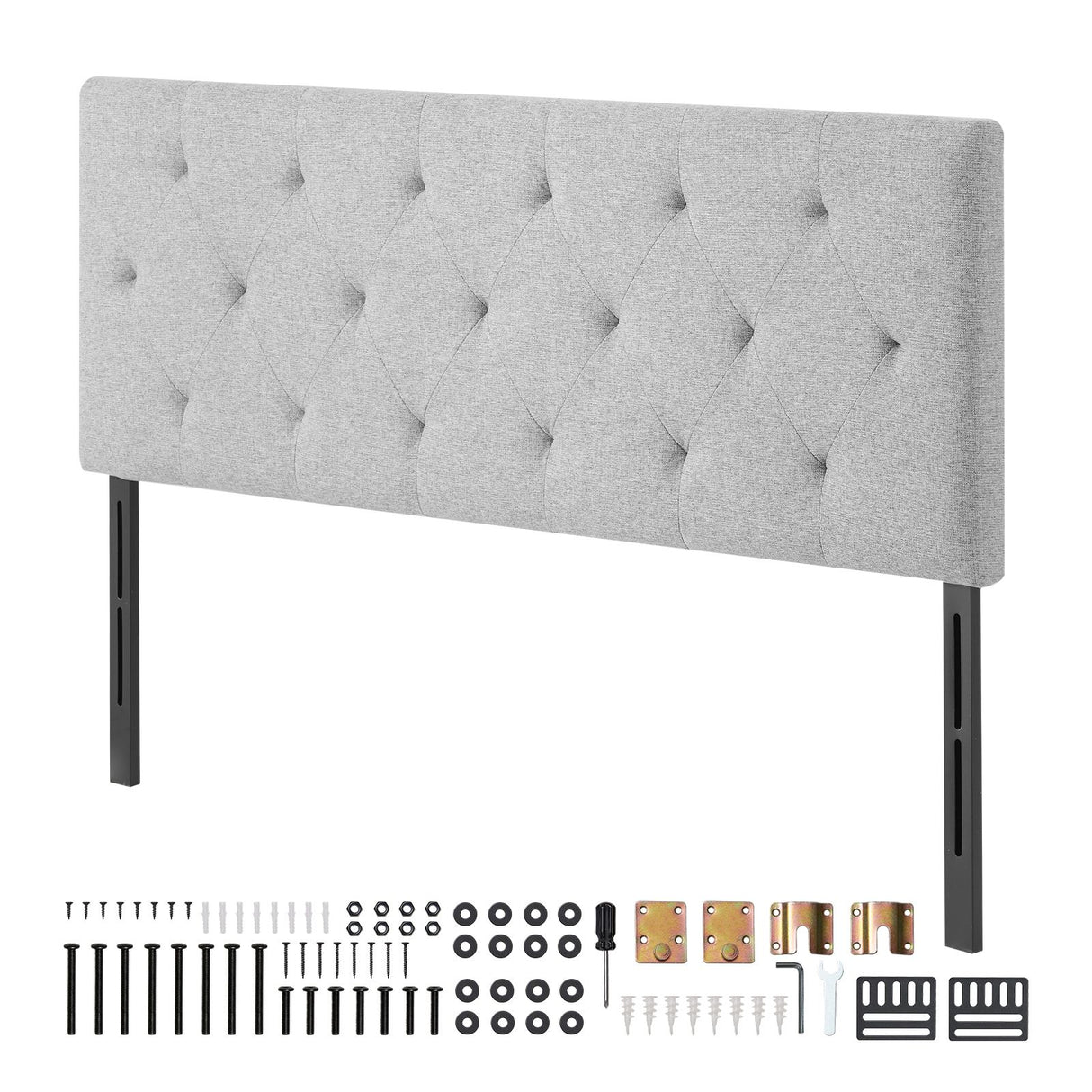 VEVOR Headboard, Full Size Headboard with Adjustable Height, Comfortable Diamond Tufted for Full Size Bed, W 56.3 x H（35.6-47.4）inches, Ideal for Bedroom, Hotel, Homestay, Dormitory, Light Grey
