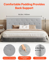 VEVOR Headboard, Full Size Headboard with Adjustable Height, Comfortable Diamond Tufted for Full Size Bed, W 56.3 x H（35.6-47.4）inches, Ideal for Bedroom, Hotel, Homestay, Dormitory, Light Grey