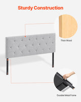 VEVOR Headboard, Full Size Headboard with Adjustable Height, Comfortable Diamond Tufted for Full Size Bed, W 56.3 x H（35.6-47.4）inches, Ideal for Bedroom, Hotel, Homestay, Dormitory, Light Grey