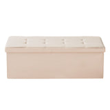 Foldable Storage Ottoman Bench, End of Bed Bench with Side Bags, Folding Upholstered Storage Chest Supports 660 lbs, Linen Bed Ottoman with Large Space for Living Room, Bedroom, Entryway, Beige