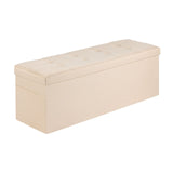 Foldable Storage Ottoman Bench, End of Bed Bench with Side Bags, Folding Upholstered Storage Chest Supports 660 lbs, Linen Bed Ottoman with Large Space for Living Room, Bedroom, Entryway, Beige