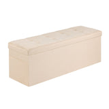 Foldable Storage Ottoman Bench, End of Bed Bench with Side Bags, Folding Upholstered Storage Chest Supports 660 lbs, Linen Bed Ottoman with Large Space for Living Room, Bedroom, Entryway, Beige