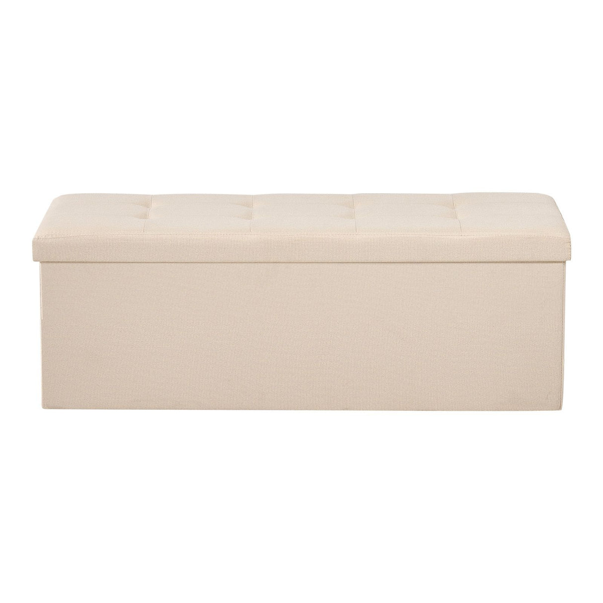 Foldable Storage Ottoman Bench, End of Bed Bench with Side Bags, Folding Upholstered Storage Chest Supports 660 lbs, Linen Bed Ottoman with Large Space for Living Room, Bedroom, Entryway, Beige