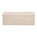 Foldable Storage Ottoman Bench, End of Bed Bench with Side Bags, Folding Upholstered Storage Chest Supports 660 lbs, Linen Bed Ottoman with Large Space for Living Room, Bedroom, Entryway, Beige